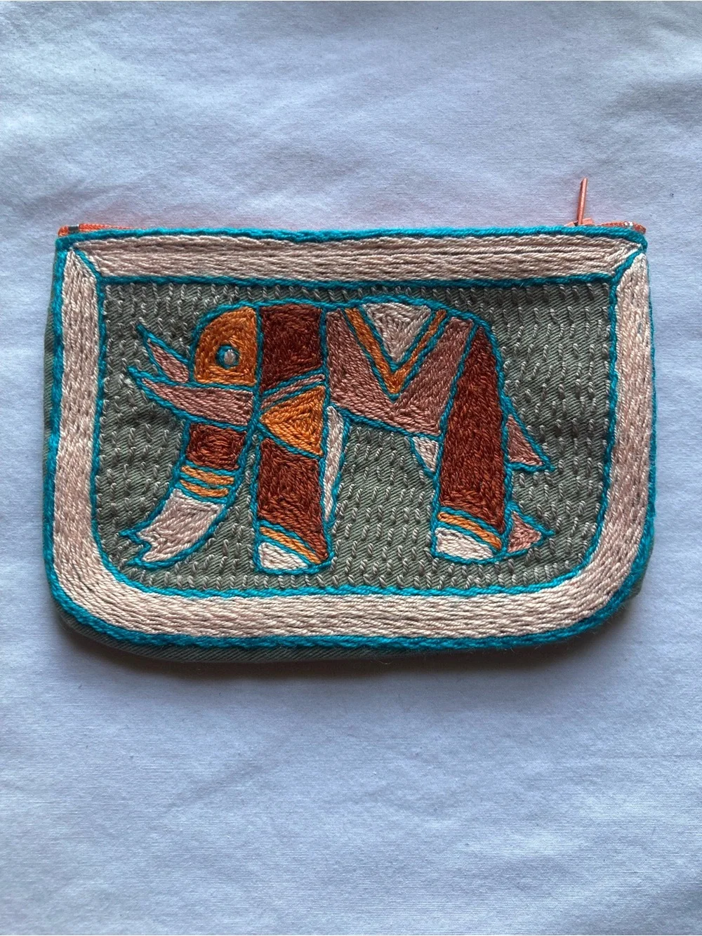 Embroidered Elephant Zip Pouch